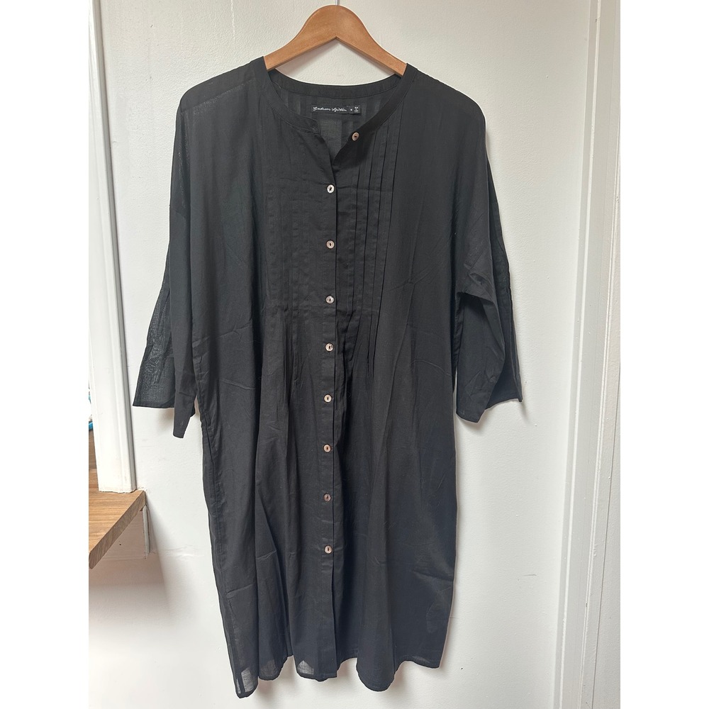 Gudrun Sjoden Black Organic Cotton Pintuck Tunic Dress Size M Lagenlook Artsy